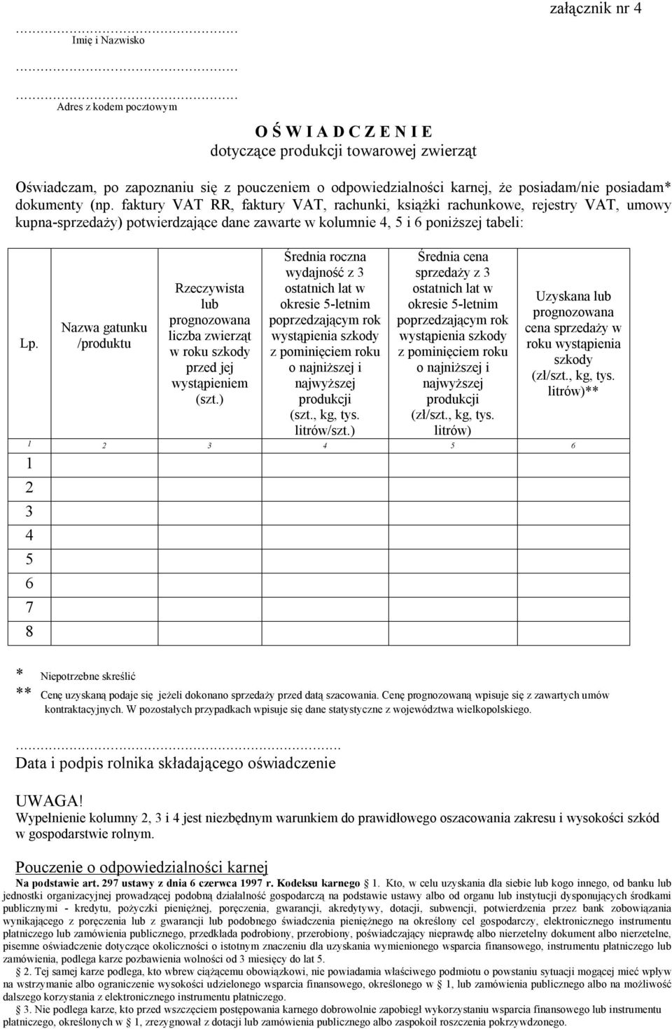 faktury VAT RR, faktury VAT, rachunki, książki rachunkowe, rejestry VAT, umowy kupna-sprzedaży) potwierdzające dane zawarte w kolumnie 4, 5 i 6 poniższej tabeli: Nazwa gatunku /produktu Rzeczywista