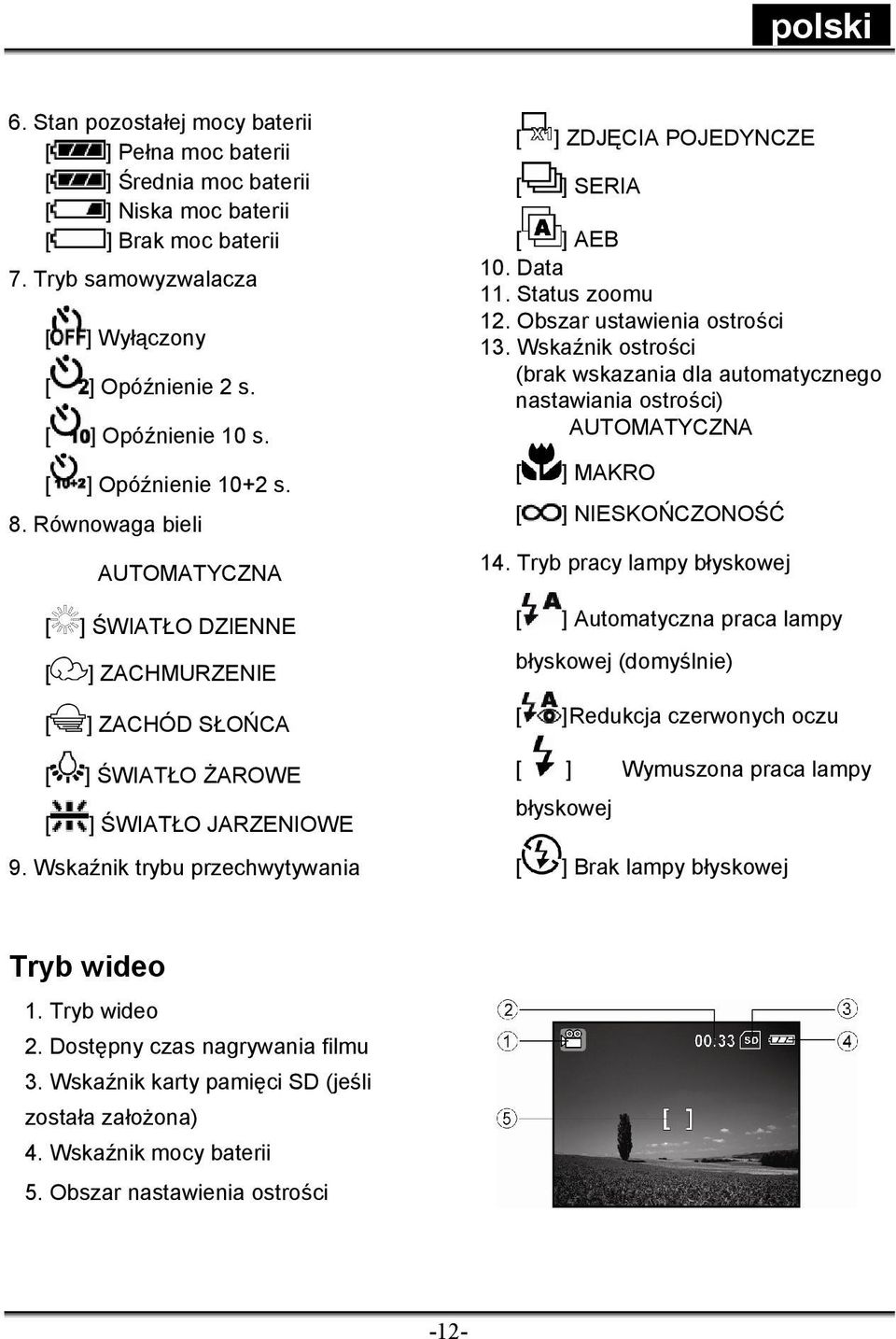 Wskaźnik trybu przechwytywania [ ] ZDJĘCIA POJEDYNCZE [ ] SERIA [ ] AEB 10. Data 11. Status zoomu 12. Obszar ustawienia ostrości 13.