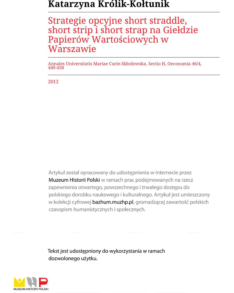 Papierów Wartościowych w Warszawie Annales