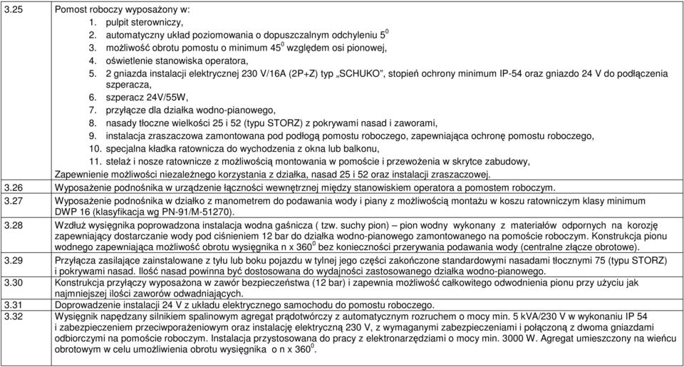 przyłącze dla działka wodno-pianowego, 8. nasady tłoczne wielkości 25 i 52 (typu STORZ) z pokrywami nasad i zaworami, 9.