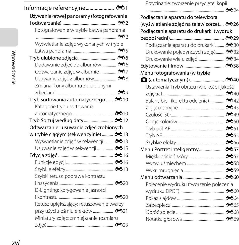 .. E8 Zmiana ikony albumu z ulubionymi zdjęciami... E9 Tryb sortowania automatycznego... E10 Kategorie trybu sortowania automatycznego... E10 Tryb Sortuj według daty.