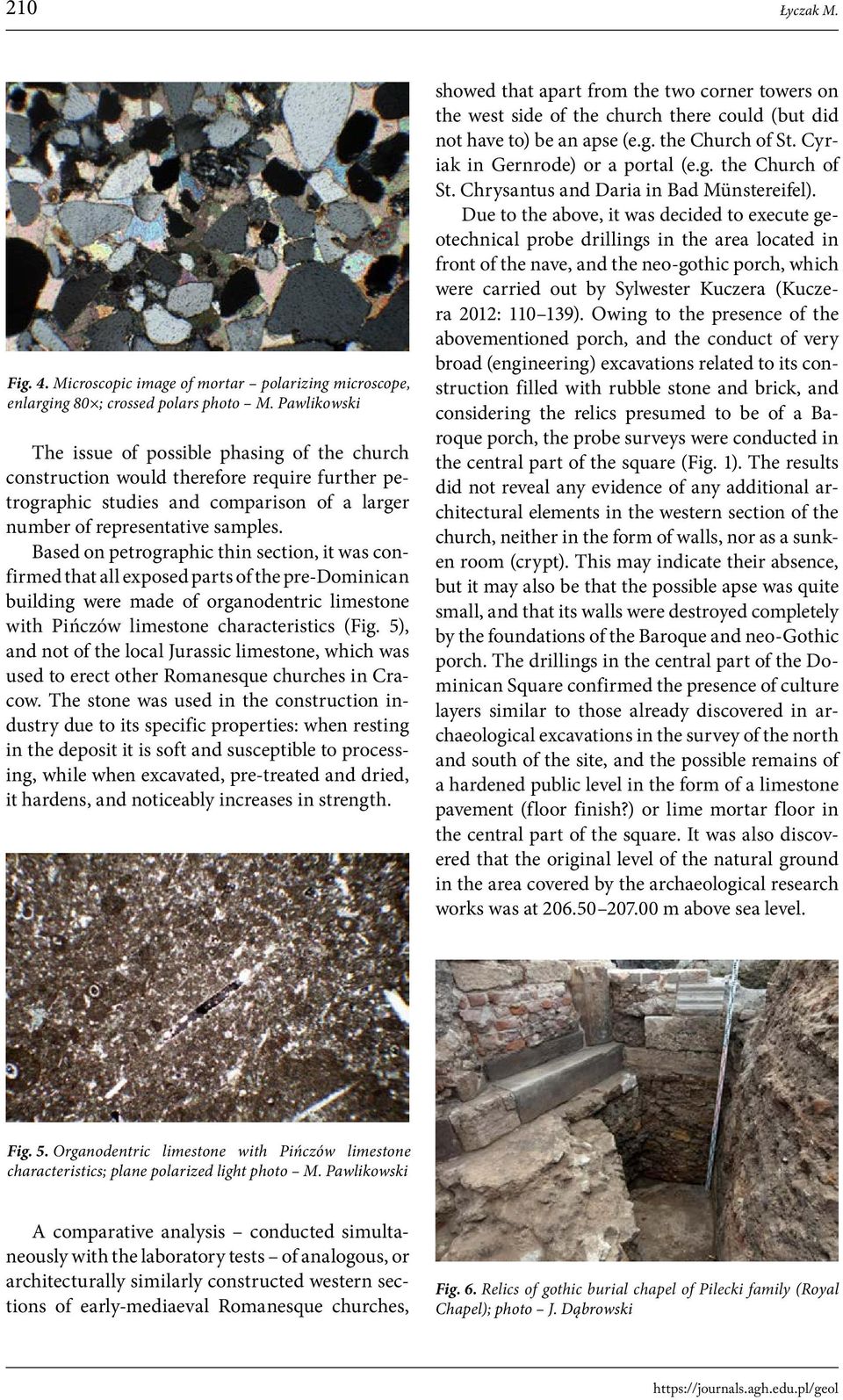 Based on petrographic thin section, it was confirmed that all exposed parts of the pre-dominican building were made of organodentric limestone with Pińczów limestone characteristics (Fig.