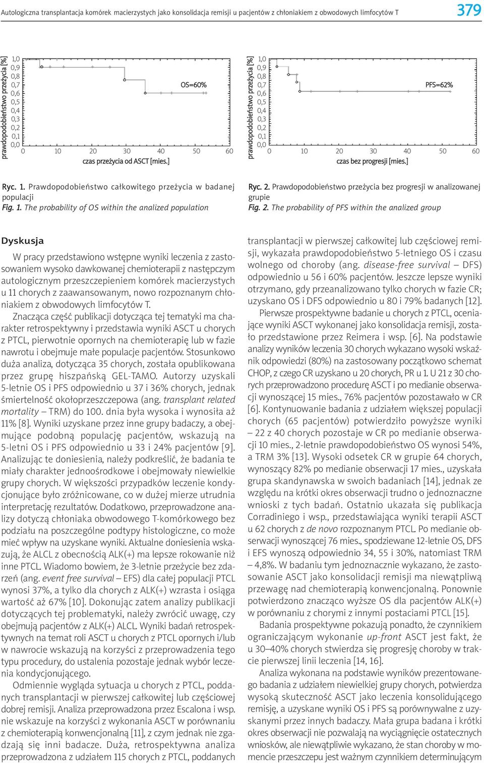 ] Ryc. 1. Prawdopodobieństwo całkowitego przeżycia w badanej populacji Fig. 1. The probability of OS within the analized population Ryc. 2.