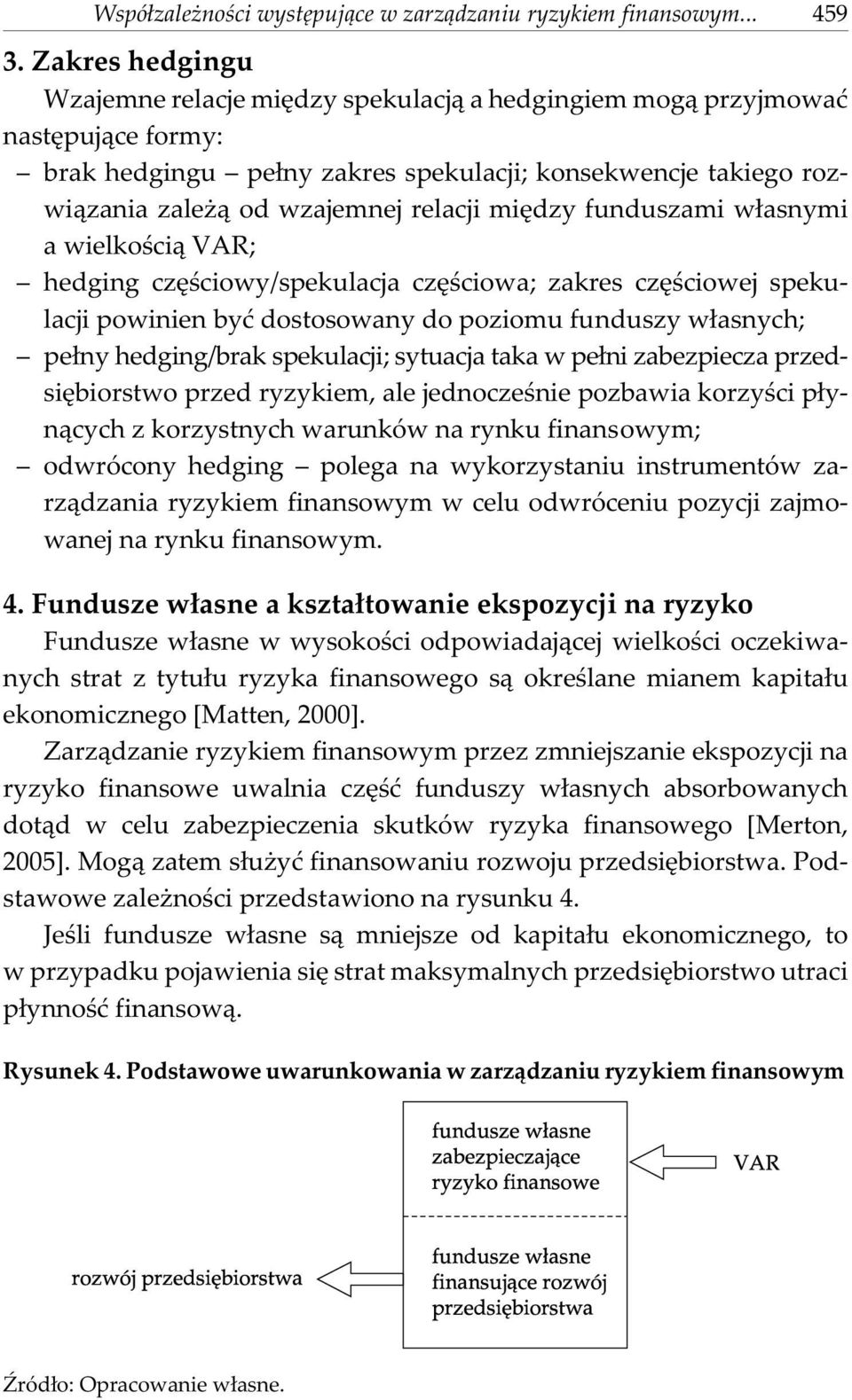 miêdzy funduszami w³asnymi a wielkoœci¹ VAR; hedging czêœciowy/spekulacja czêœciowa; zakres czêœciowej spekulacji powinien byæ dostosowany do poziomu funduszy w³asnych; pe³ny hedging/brak spekulacji;