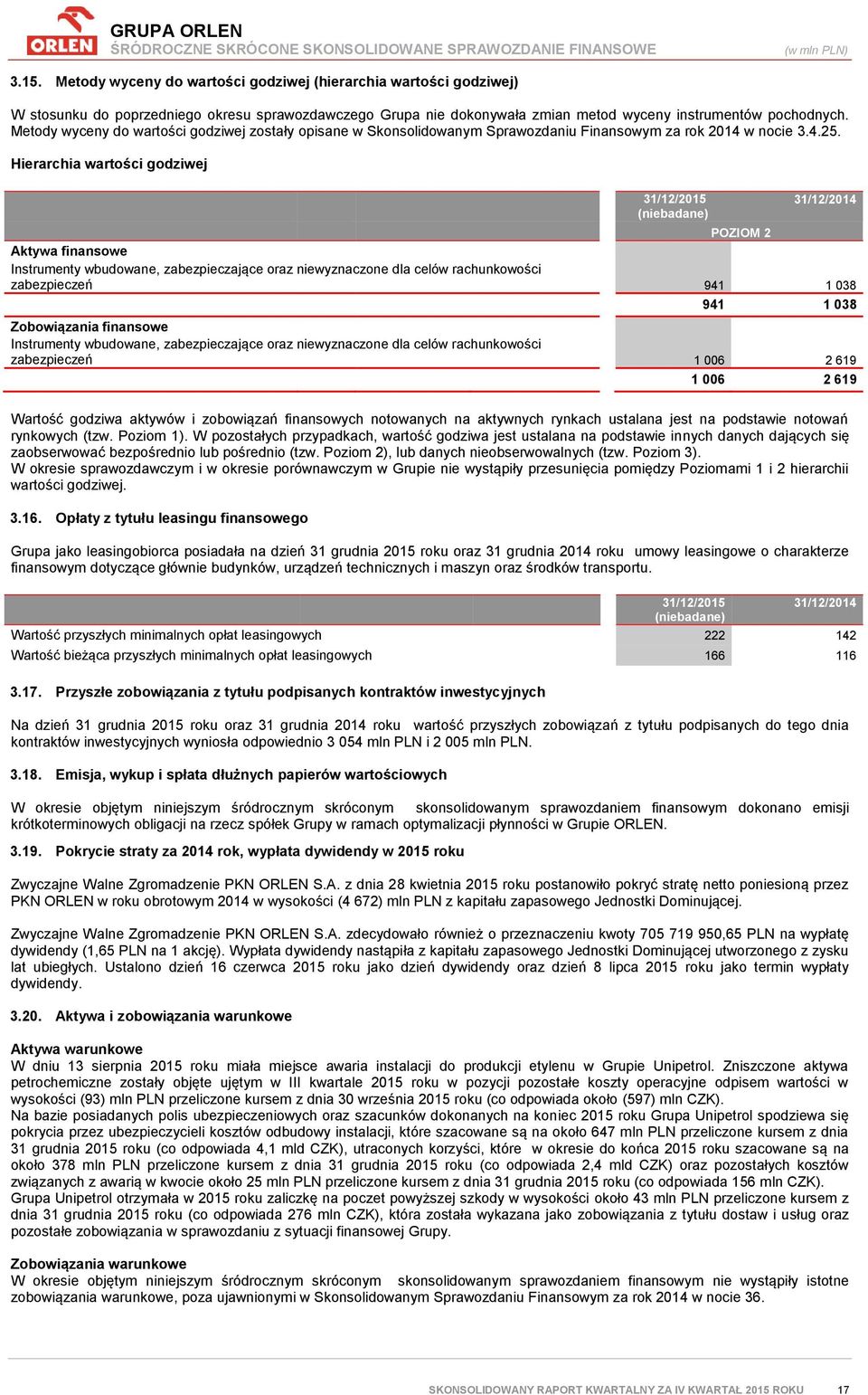 Metody wyceny do wartości godziwej zostały opisane w Skonsolidowanym Sprawozdaniu Finansowym za rok w nocie 3.4.25.