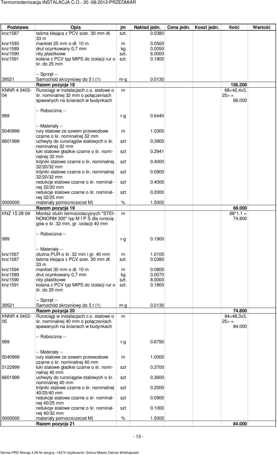 noinalnej 32 o połączeniach 25> = 68.000 999 r-g 0.6440 5040999 rury stalowe ze szwe przewodowe 1.0300 czarne o śr. noinalnej 32 6601999 uchwyty do rurociągów stalowych o śr. szt 0.