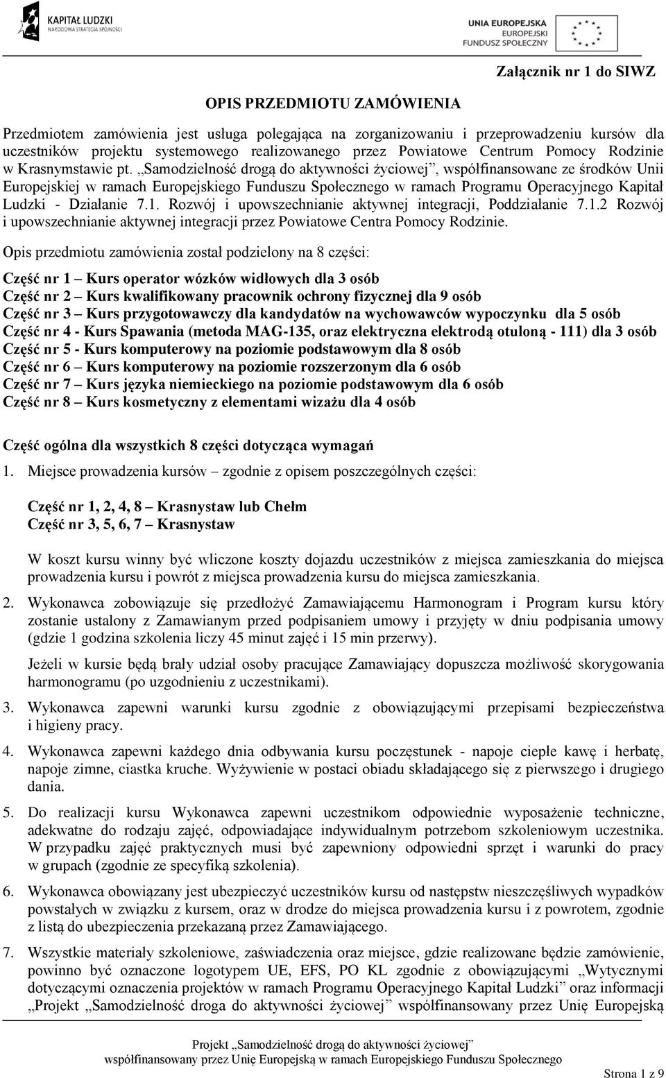 Samodzielność drogą do aktywności życiowej, współfinansowane ze środków Unii Europejskiej w ramach Europejskiego Funduszu Społecznego w ramach Programu Operacyjnego Kapitał Ludzki - Działanie 7.1.