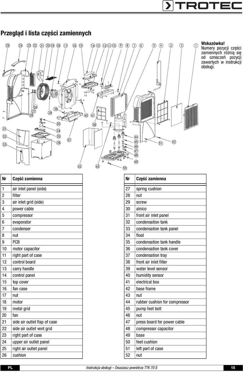 12 control board 13 carry handle 14 control panel 15 top cover 16 fan case 17 nut 18 motor 19 metal grid 20 fan 21 side air outlet flap of case 22 side air outlet vent grid 23 right part of case 24