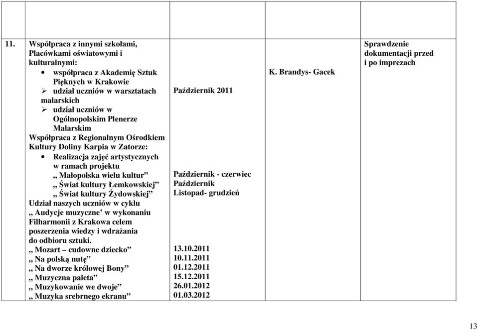 Żydowskiej Udział naszych uczniów w cyklu Audycje muzyczne w wykonaniu Filharmonii z Krakowa celem poszerzenia wiedzy i wdrażania do odbioru sztuki.