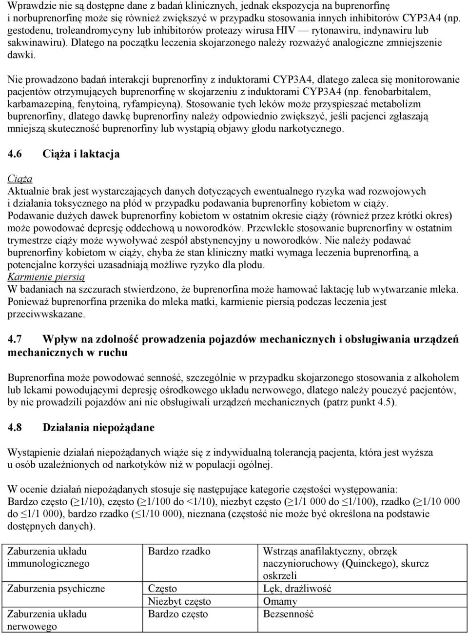 Nie prowadzono badań interakcji buprenorfiny z induktorami CYP3A4, dlatego zaleca się monitorowanie pacjentów otrzymujących buprenorfinę w skojarzeniu z induktorami CYP3A4 (np.