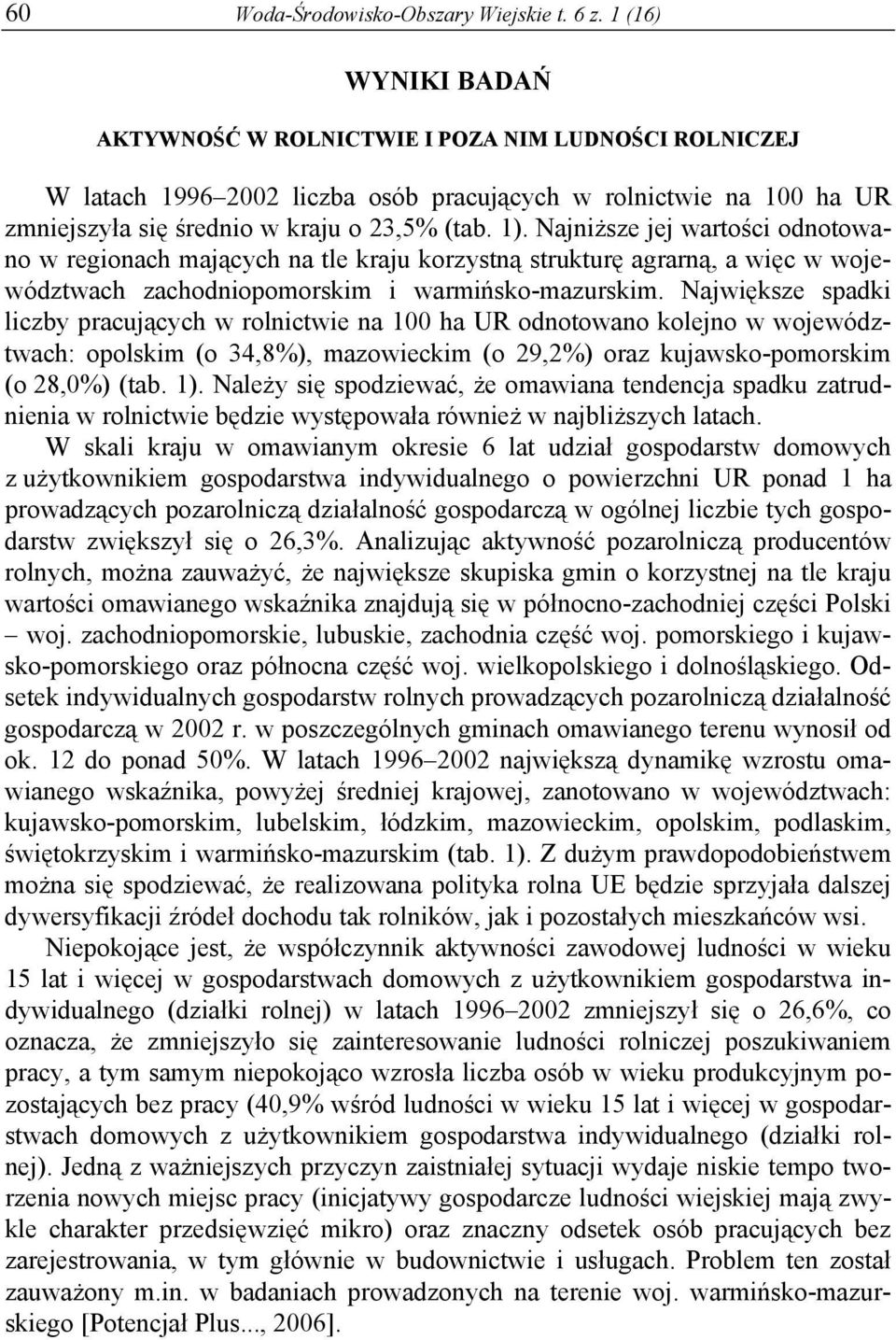 Najniższe jej wartości odnotowano w regionach mających na tle kraju korzystną strukturę agrarną, a więc w województwach zachodniopomorskim i warmińsko-mazurskim.