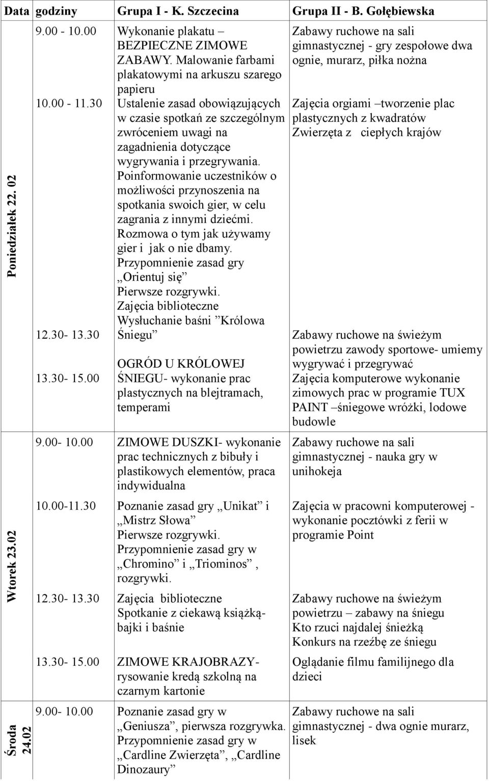 Poinformowanie uczestników o możliwości przynoszenia na spotkania swoich gier, w celu zagrania z innymi dziećmi. Rozmowa o tym jak używamy gier i jak o nie dbamy.