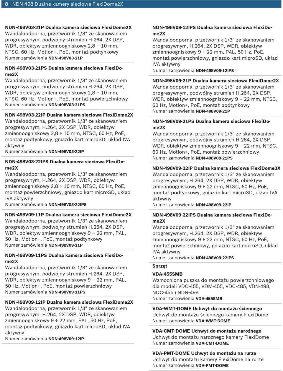 NDN-498V03-22IP Dalna kamera sieciowa FlexiDome2X zmiennoogniskow 2,8 10 mm, NTSC, 60 Hz, PoE, montaż podtnkow, gniazdo kart microsd, kład IVA aktwn Nmer zamówienia NDN-498V03-22IP NDN-498V03-22IPS