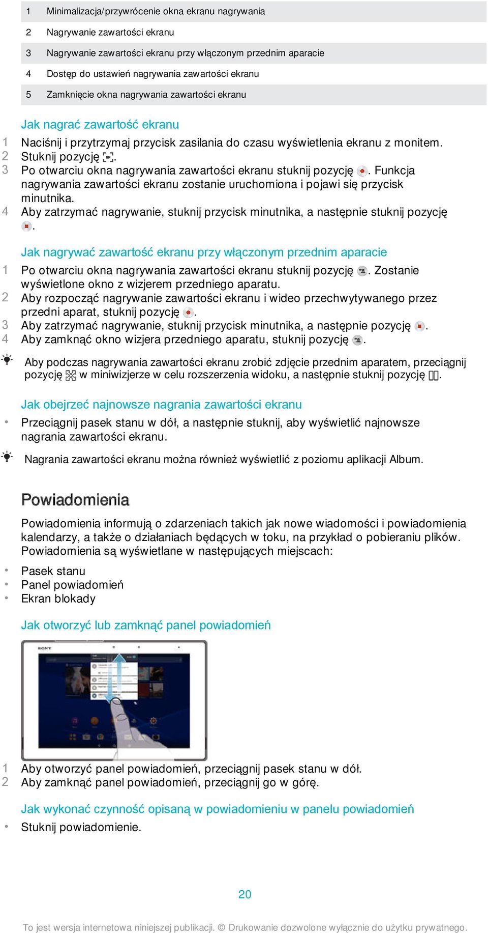 3 Po otwarciu okna nagrywania zawartości ekranu stuknij pozycję. Funkcja nagrywania zawartości ekranu zostanie uruchomiona i pojawi się przycisk minutnika.