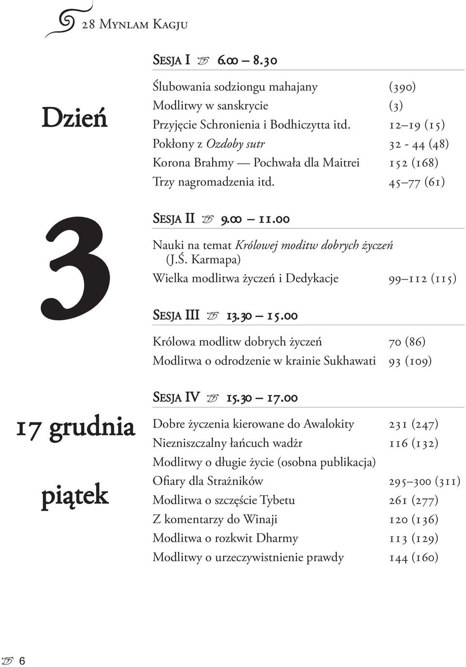 00 Nauki na temat Królowej moditw dobrych życzeń (J.Ś. karmapa) Wielka modlitwa życzeń i Dedykacje 99 112 (115) SESJA iii 0 13.30 15.