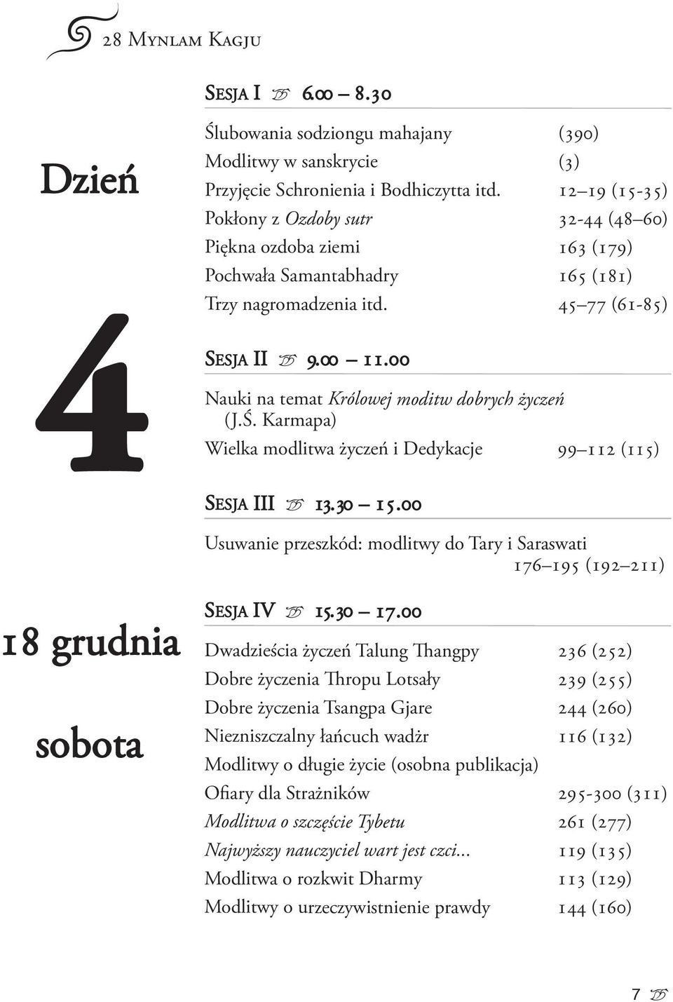 00 Nauki na temat Królowej moditw dobrych życzeń (J.Ś. karmapa) Wielka modlitwa życzeń i Dedykacje 99 112 (115) SESJA iii 0 13.30 15.