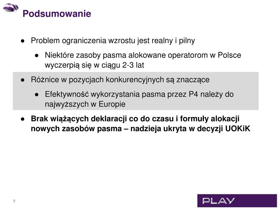 znaczące Efektywność wykorzystania pasma przez P4 należy do najwyższych w Europie Brak