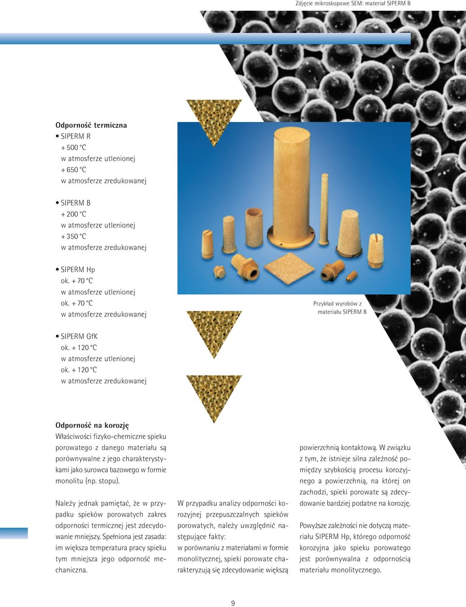 + 120 C w atmosferze zredukowanej Odporność na korozję Właściwości fizyko-chemiczne spieku porowatego z danego materiału są porównywalne z jego charakterystykami jako surowca bazowego w formie