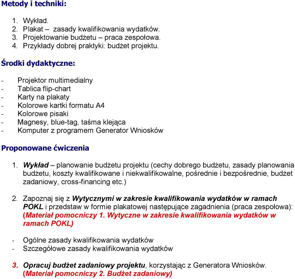 Generator Wniosków Proponowane ćwiczenia 1.