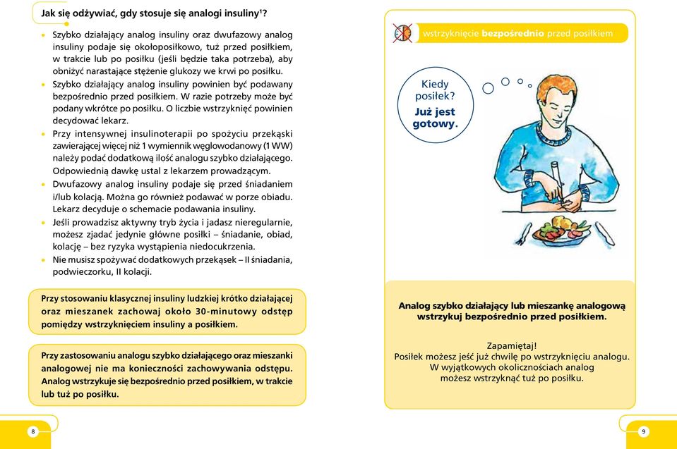 stężenie glukozy we krwi po posiłku. Szybko działający analog insuliny powinien być podawany bezpośrednio przed posiłkiem. W razie potrzeby może być podany wkrótce po posiłku.