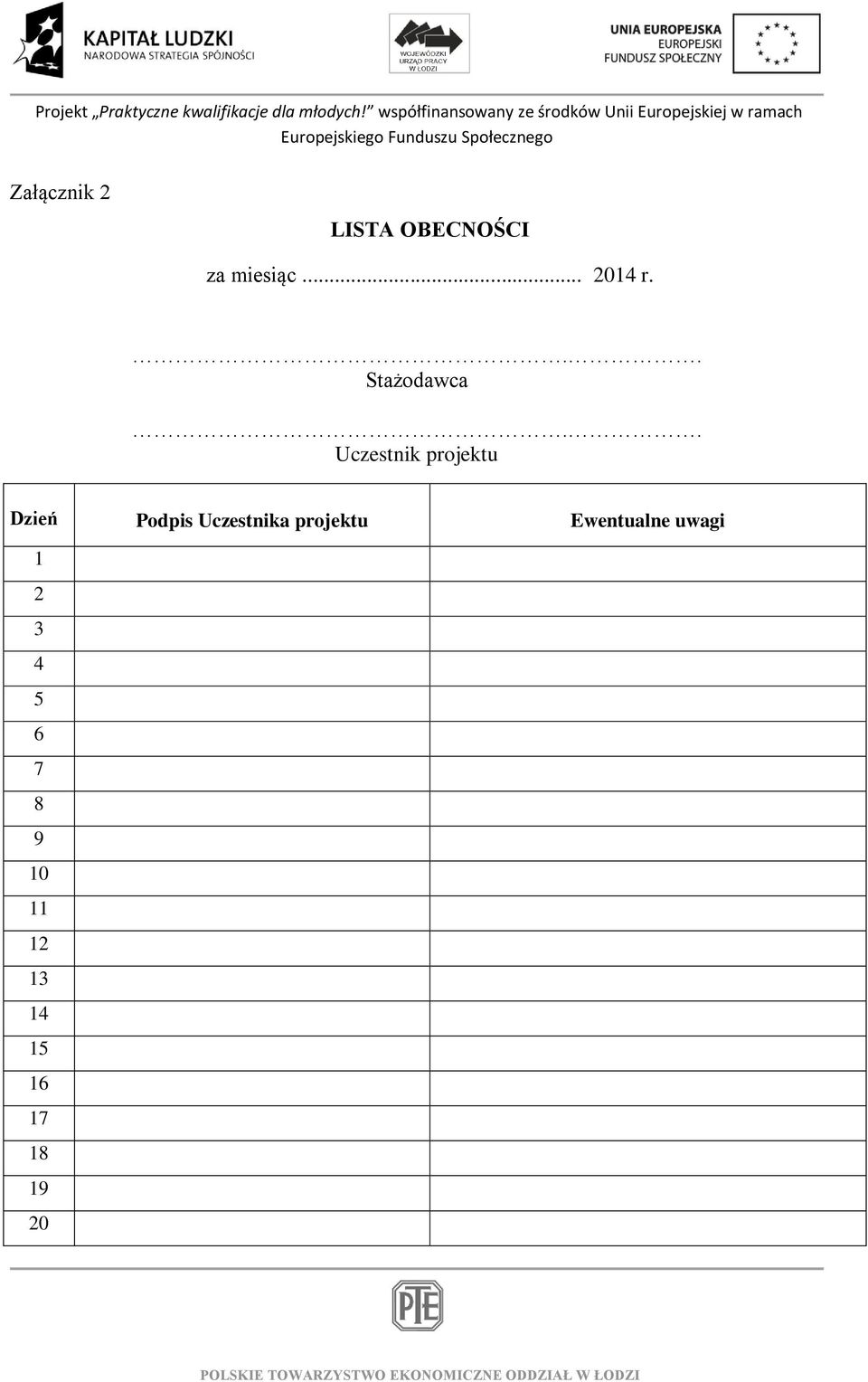 . Uczestnik projektu Dzień Podpis Uczestnika