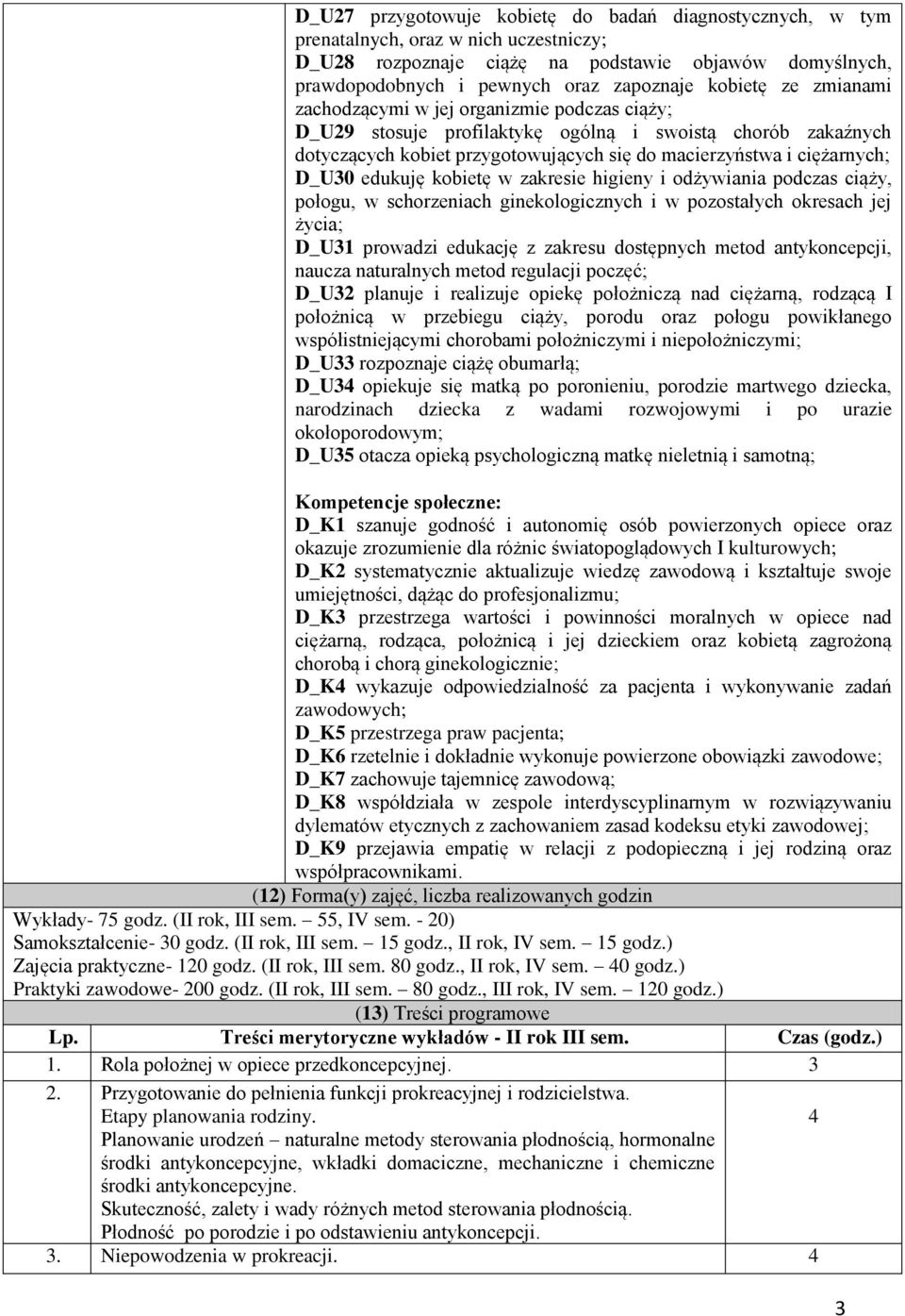 D_U30 edukuję kobietę w zakresie higieny i odżywiania podczas ciąży, połogu, w schorzeniach ginekologicznych i w pozostałych okresach jej życia; D_U31 prowadzi edukację z zakresu dostępnych metod