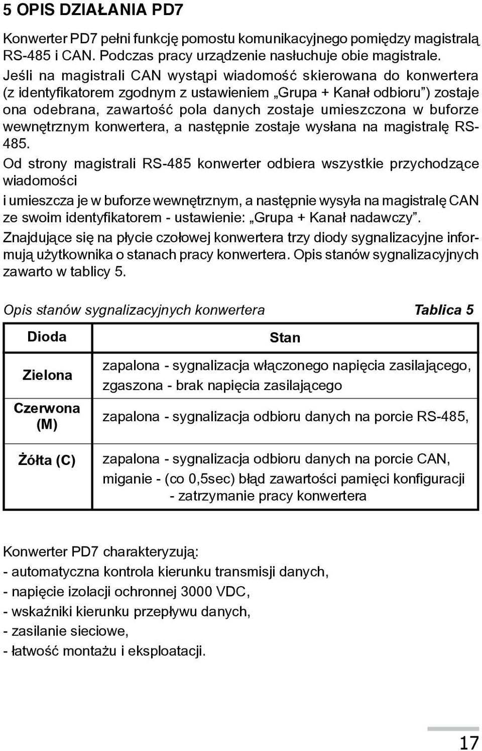 buforze wewnêtrznym konwertera, a nastêpnie zostaje wys³ana na magistralê RS- 485.