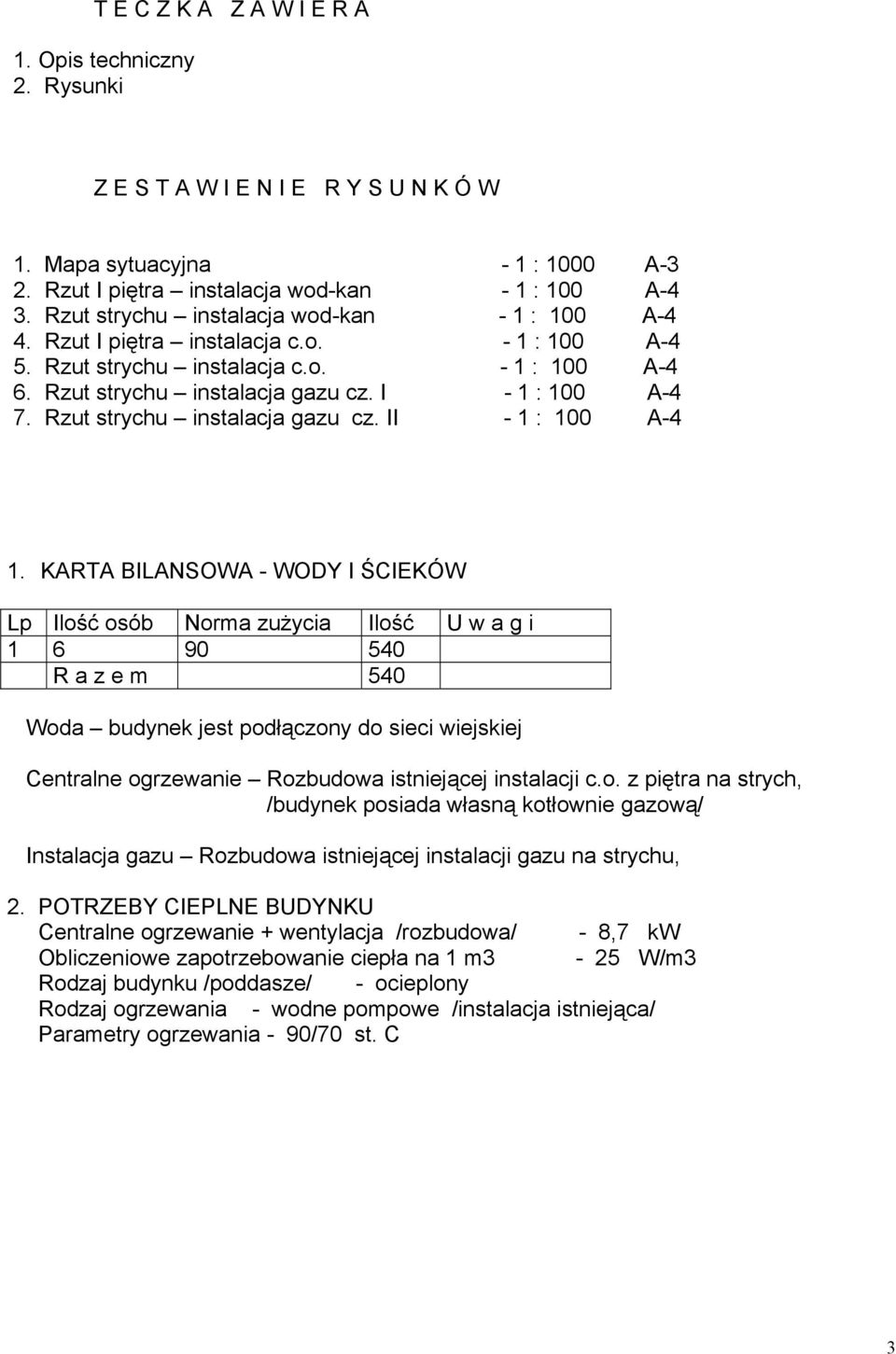 Rzut strychu instalacja gazu cz. II - 1 : 100 A-4 1.