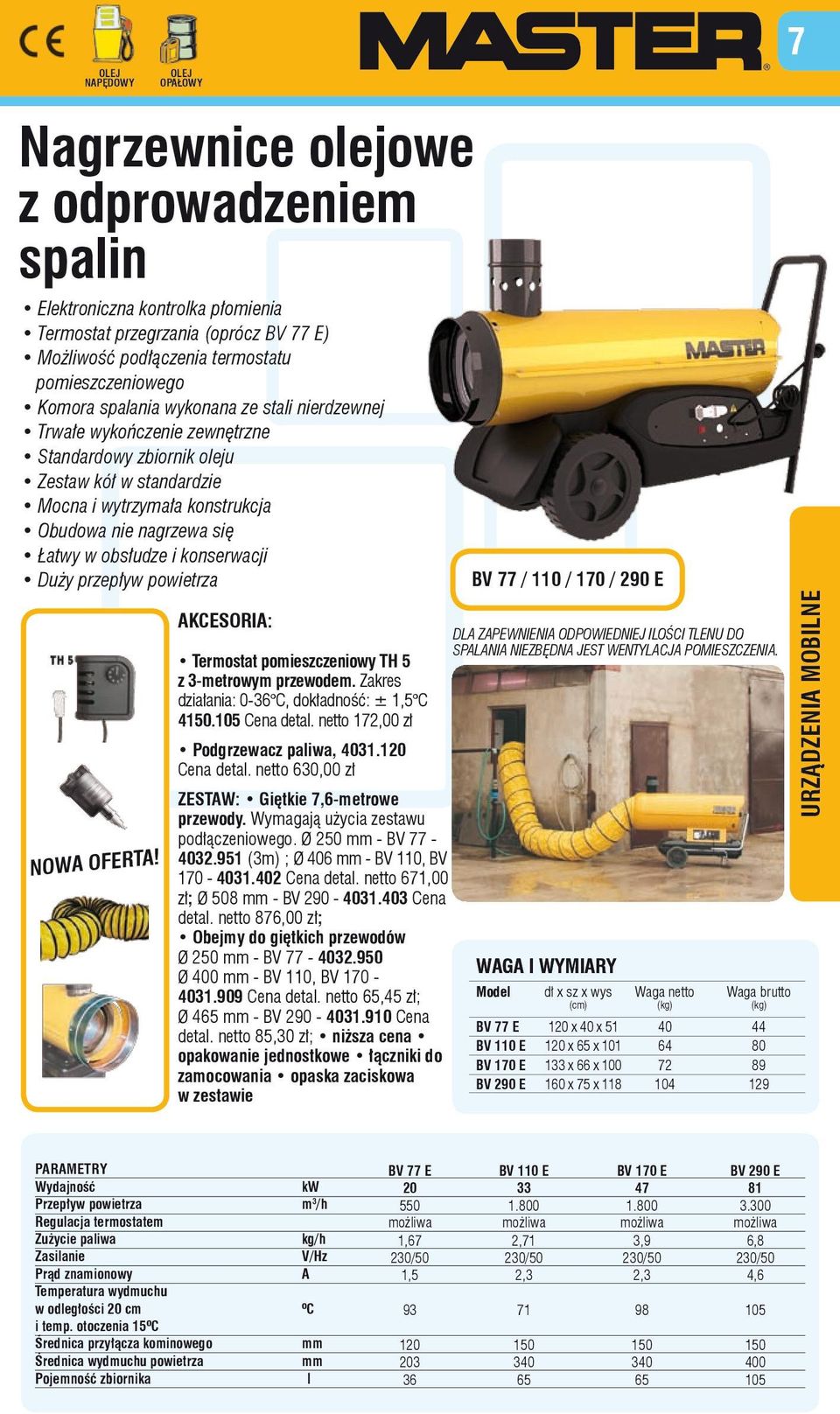 powietrza NOWA OFERTA! AKCESORIA: Termostat pomieszczeniowy TH 5 z 3-metrowym przewodem. Zakres działania: 0-36 C, dokładność: ± 1,5 C 4150.105 Cena detal. netto 172,00 zł Podgrzewacz paliwa, 4031.