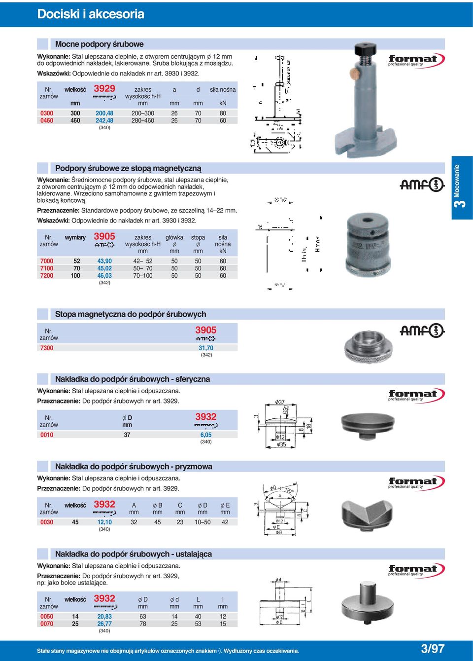 wielkoêç 3929 zakres a d si a noêna zamów wysokoêc h-h mm mm mm mm kn 0300 300 200,48 200 300 26 70 80 0460 460 242,48 280 460 26 70 60 Podpory Êrubowe ze stopà magnetycznà Wykonanie: Âredniomocne