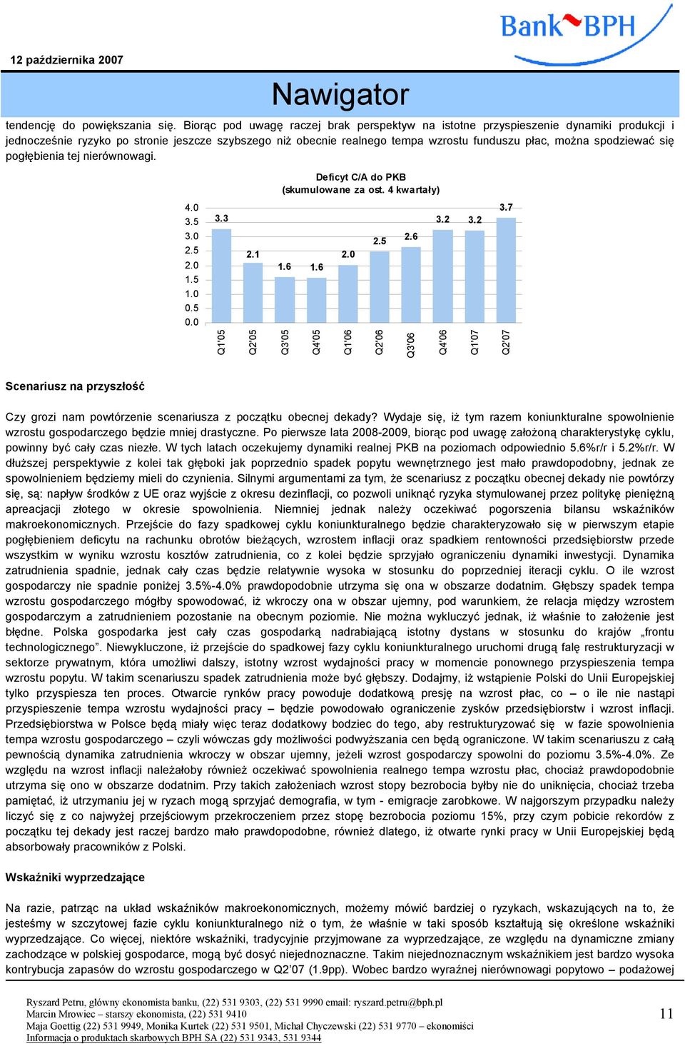 się pogłębienia ej nierównowagi. Deficy C/A do PKB (skumulowane za os. kwarały). 3.