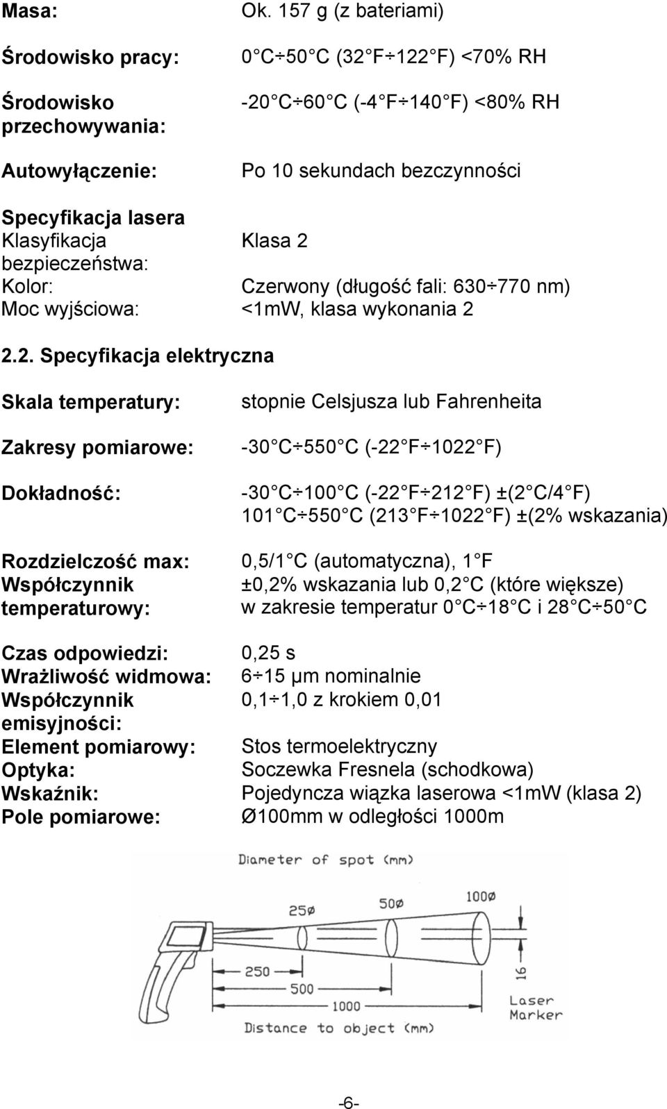 630 770 nm) Moc wyjściowa: <1mW, klasa wykonania 2 