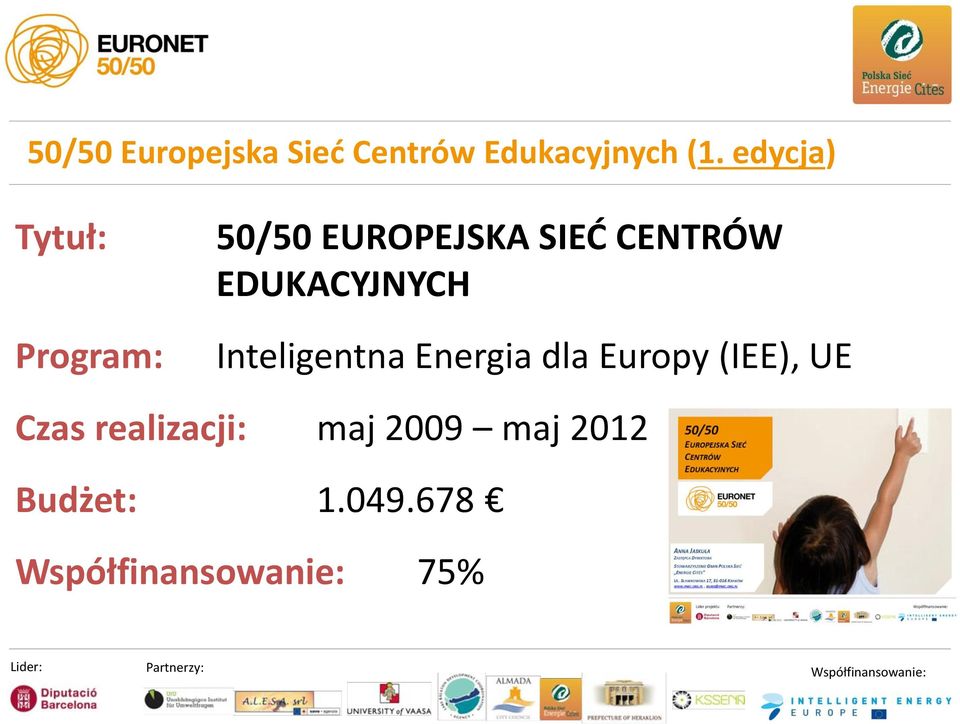 Inteligentna Energia dla Europy (IEE), UE Czas realizacji: maj