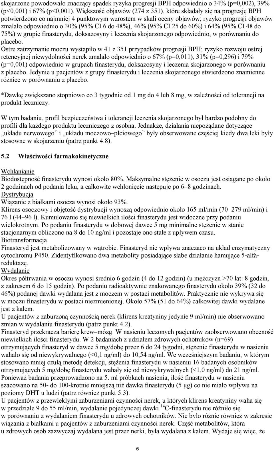 48%), 46% (95% CI 25 do 60%) i 64% (95% CI 48 do 75%) w grupie finasterydu, doksazosyny i leczenia skojarzonego odpowiednio, w porównaniu do placebo.