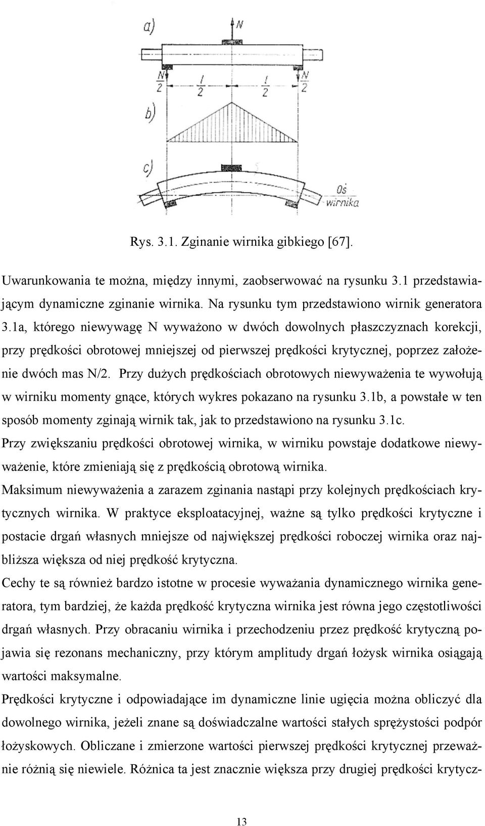 1a, którego niewywagę N wyważono w dwóch dowolnych płaszczyznach korekcji, przy prędkości obrotowej mniejszej od pierwszej prędkości krytycznej, poprzez założenie dwóch mas N/2.