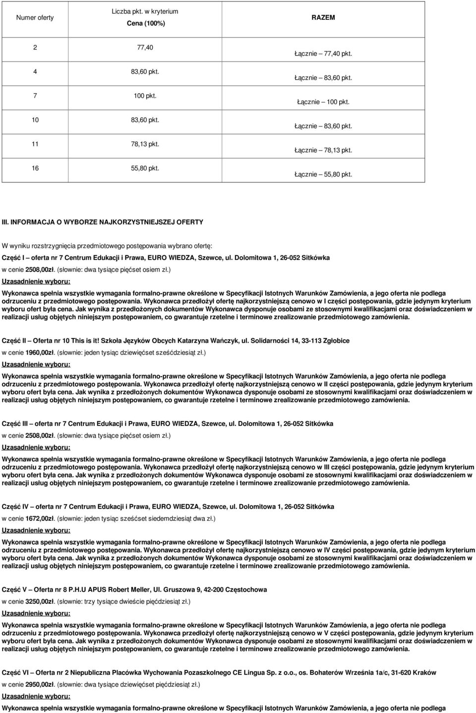 26-052 Sitkówka w cenie 2508,00zł. (słownie: dwa tysiące pięćset osiem zł.) odrzuceniu z przedmiotowego postępowania.