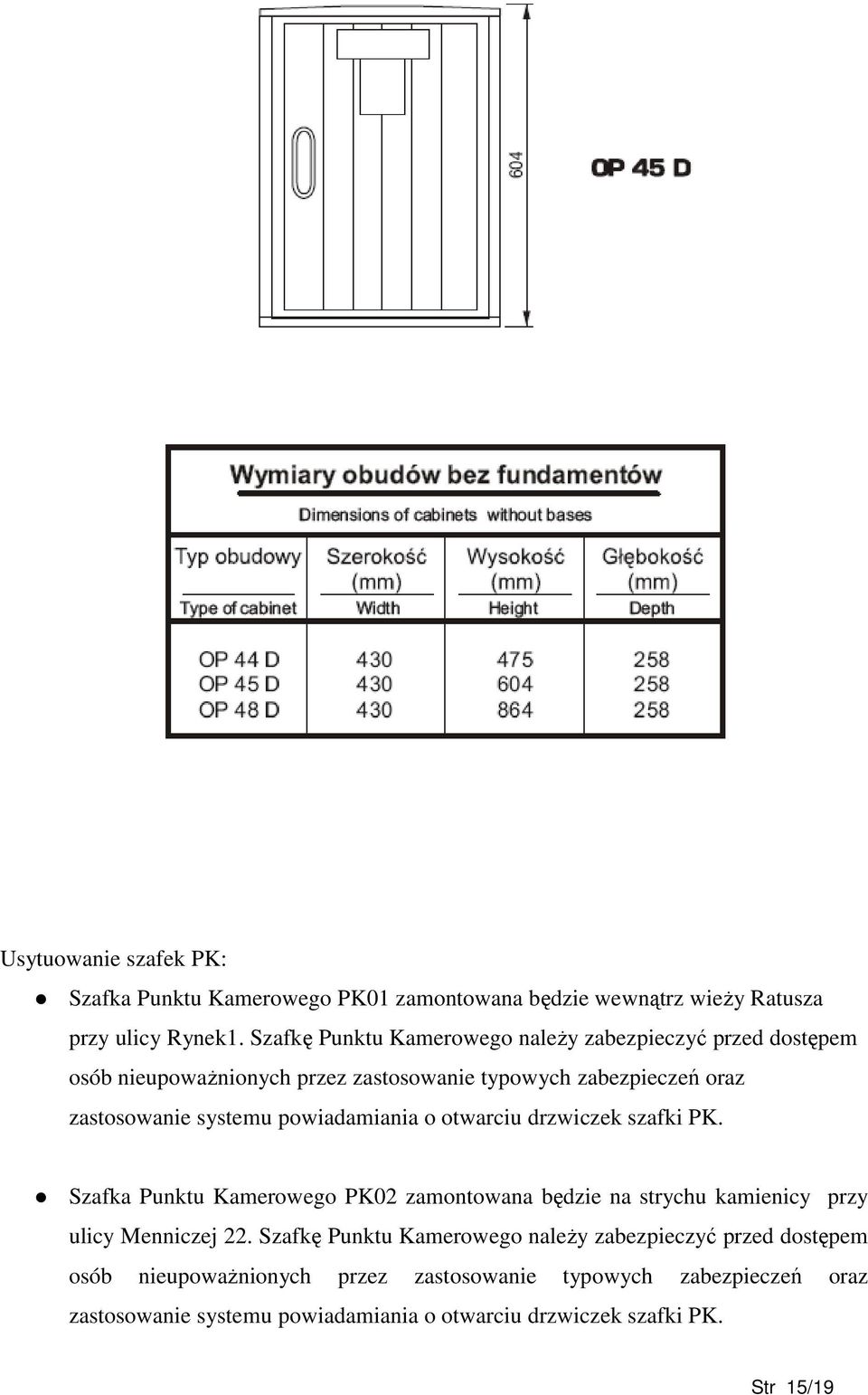 powiadamiania o otwarciu drzwiczek szafki PK. Szafka Punktu Kamerowego PK02 zamontowana będzie na strychu kamienicy przy ulicy Menniczej 22.