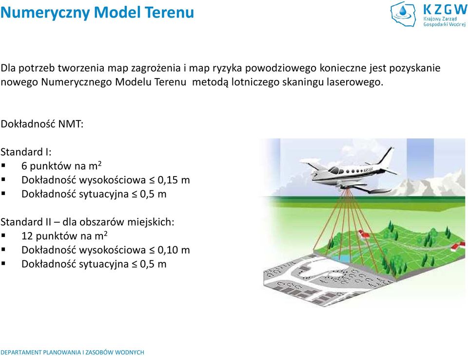 Dokładność NMT: Standard I: 6 punktów na m 2 Dokładność wysokościowa 0,15 m Dokładność sytuacyjna