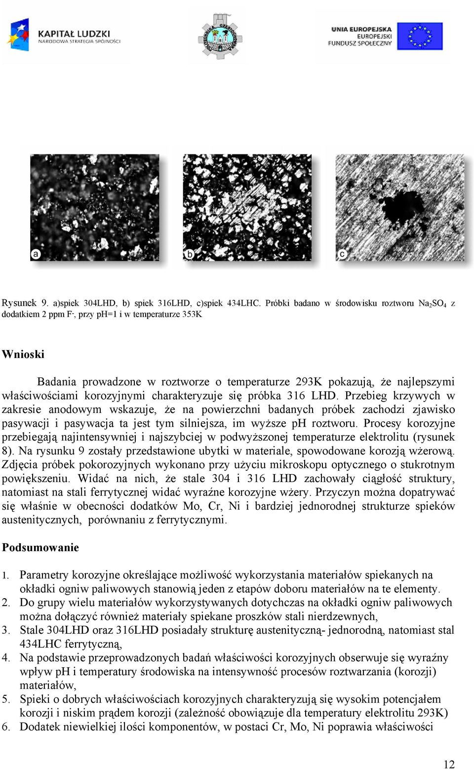 korozyjnymi charakteryzuje się próbka 316 LHD.