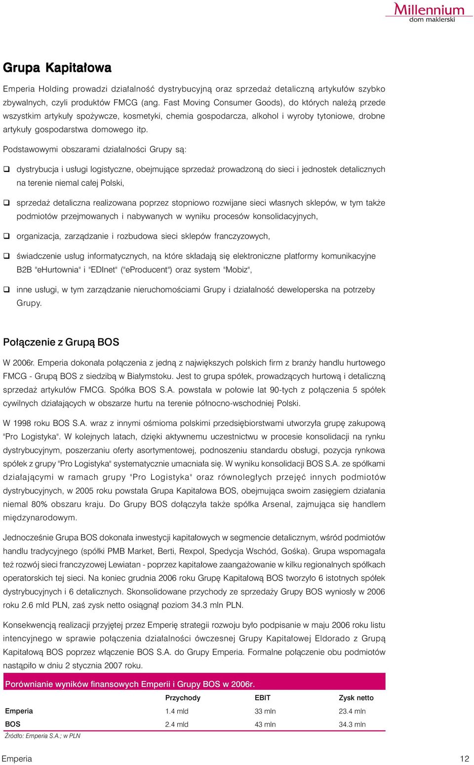 Podstawowymi obszarami działalności Grupy są: dystrybucja i usługi logistyczne, obejmujące sprzedaż prowadzoną do sieci i jednostek detalicznych na terenie niemal całej Polski, sprzedaż detaliczna