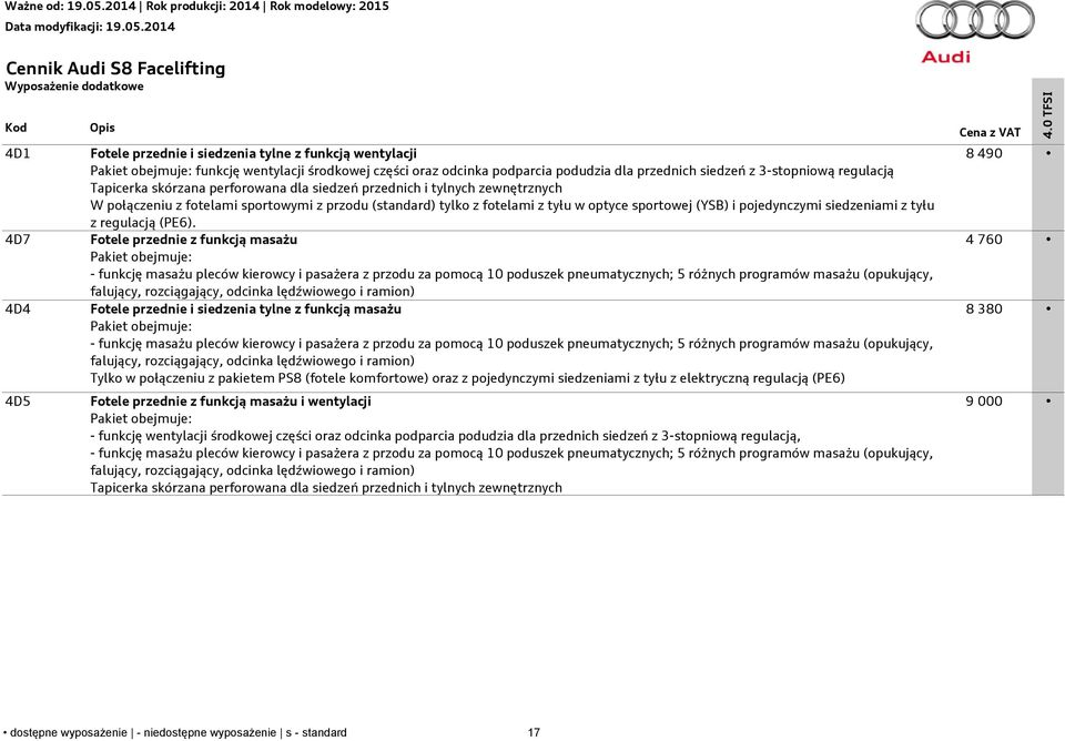 (YSB) i pojedynczymi siedzeniami z tyłu z regulacją (PE6).