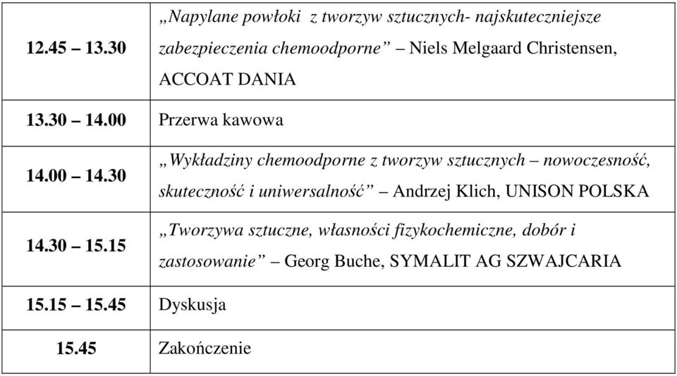 Christensen, ACCOAT DANIA 13.30 14.00 Przerwa kawowa 14.00 14.30 14.30 15.