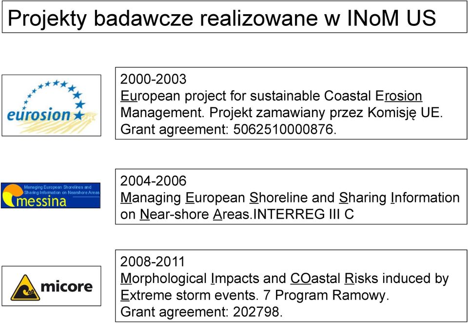2004-2006 Managing European Shoreline and Sharing Information on Near-shore Areas.