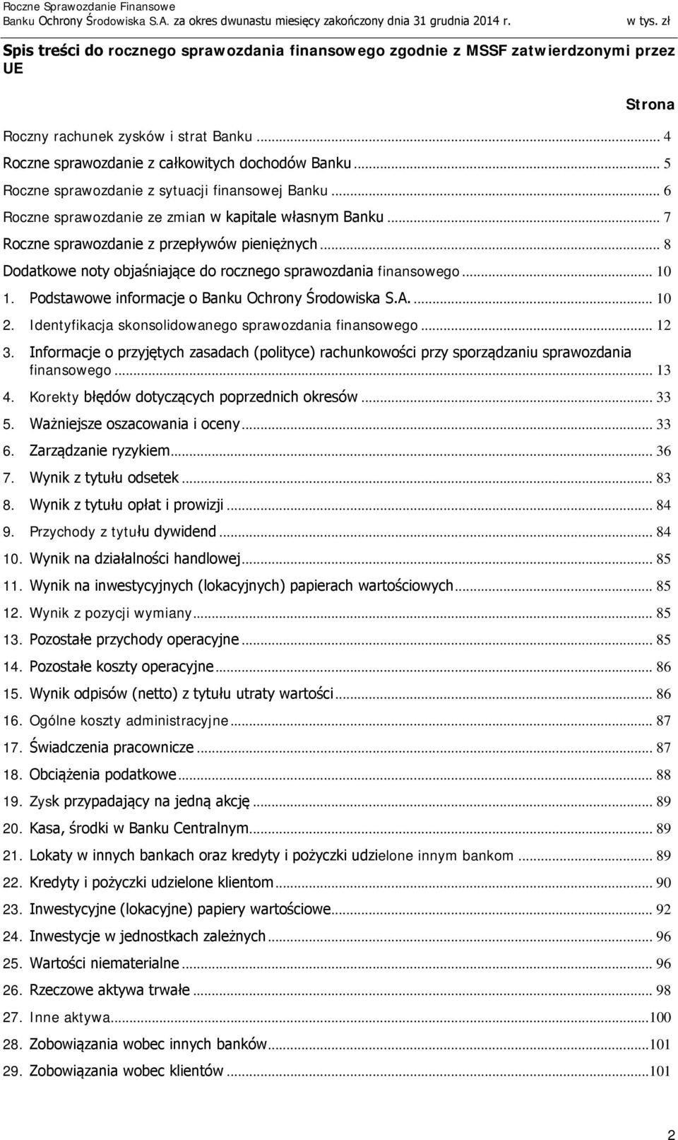 .. 8 Dodatkowe noty objaśniające do rocznego sprawozdania finansowego... 10 1. Podstawowe informacje o Banku Ochrony Środowiska S.A.... 10 2. Identyfikacja skonsolidowanego sprawozdania finansowego.