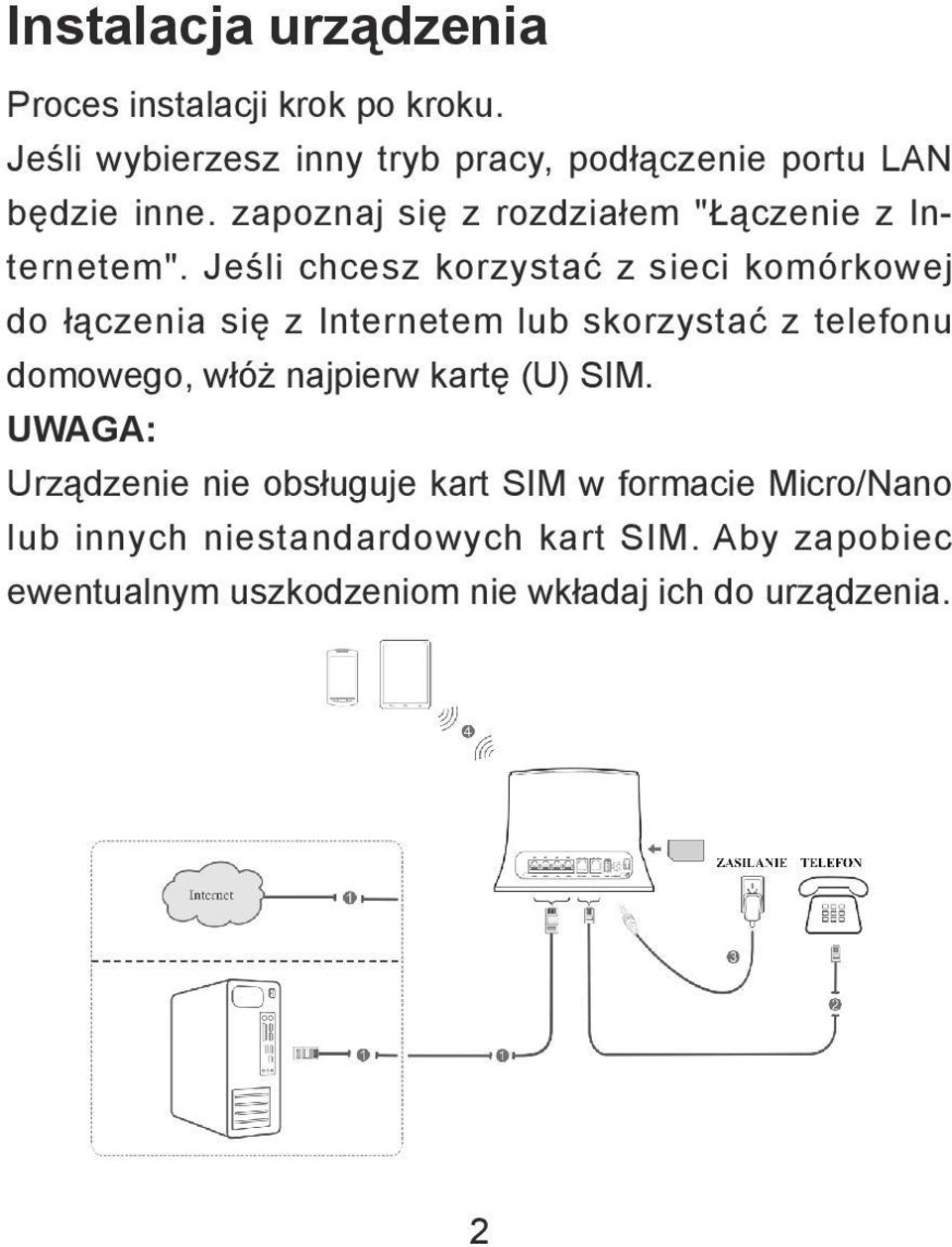 Jeśli chcesz korzystać z sieci komórkowej do łączenia się z Internetem lub skorzystać z telefonu domowego, włóż najpierw