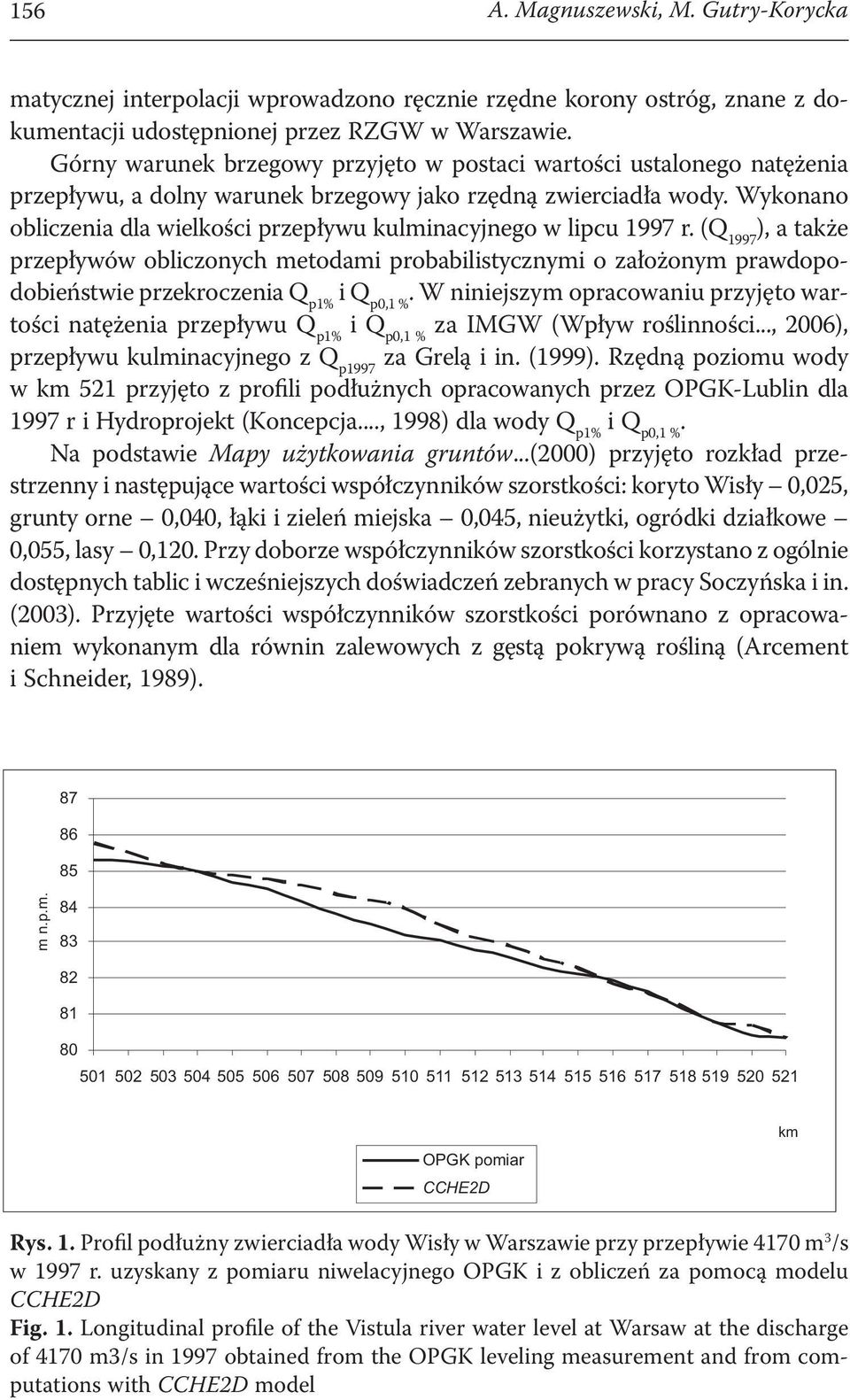 Wykonano obliczenia dla wielkości przepływu kulminacyjnego w lipcu 1997 r.