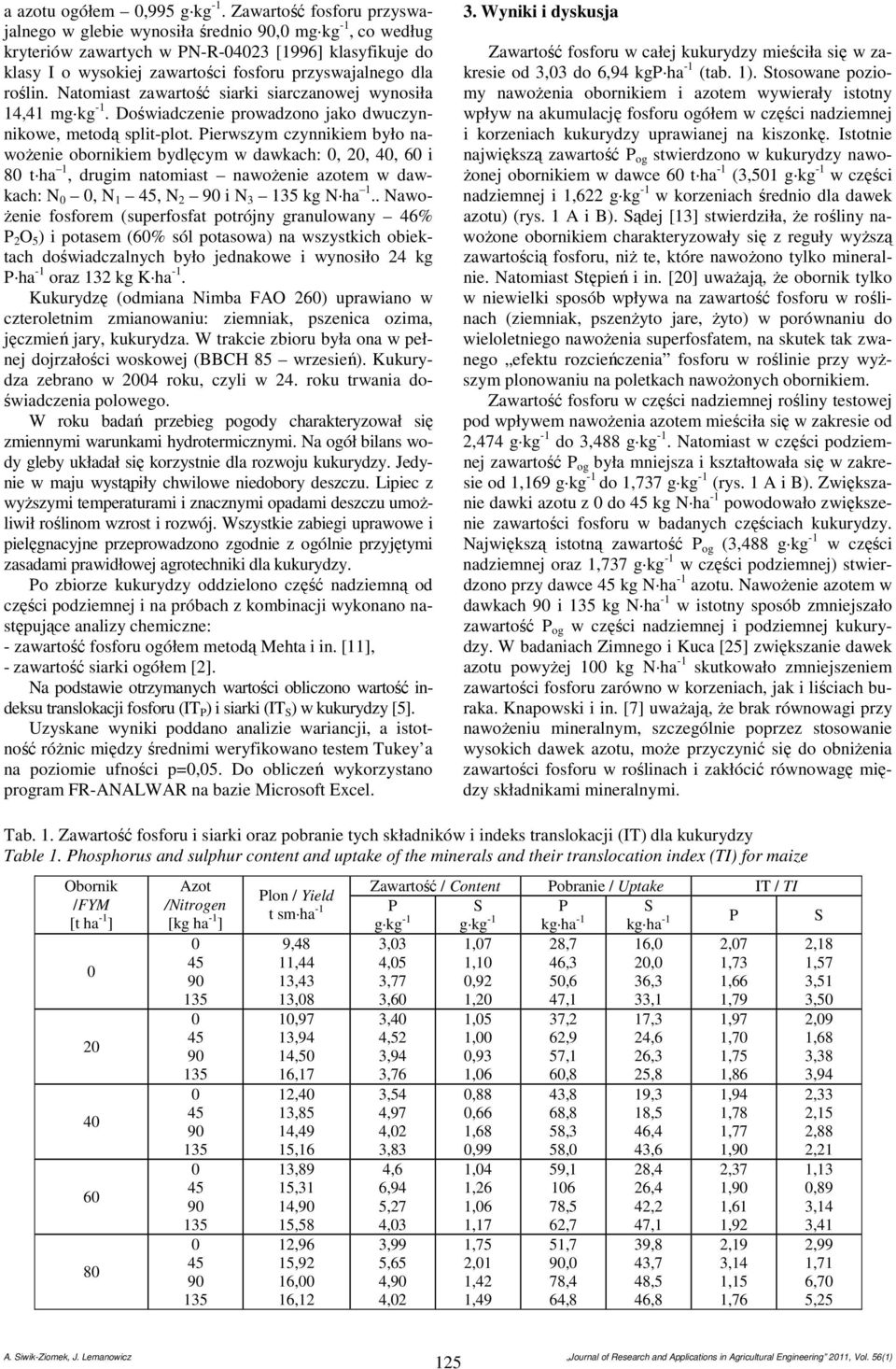 Ntomist zwrtość sirki sircznowej wynosił 14,41 mg kg -1. Doświdczenie prowdzono jko dwuczynnikowe, metodą split-plot.