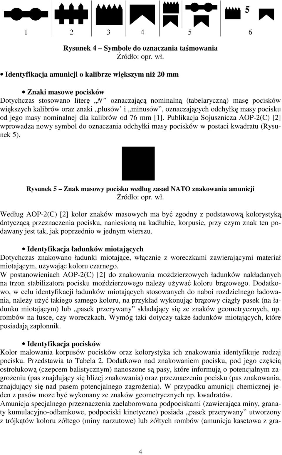 Publikacja Sojusznicza AOP2(C) [2] wprowadza nowy symbol do oznaczania odchyłki masy pocisków w postaci kwadratu (Rysunek 5).