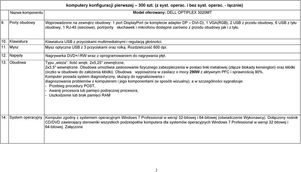 mikrofonu dostępne zarówno z przodu obudowy jak i z tyłu. 10. Klawiatura Klawiatura USB z przyciskami multimedialnymi i regulacją głośności. 11. Mysz Mysz optyczna USB z 3 przyciskami oraz rolką.