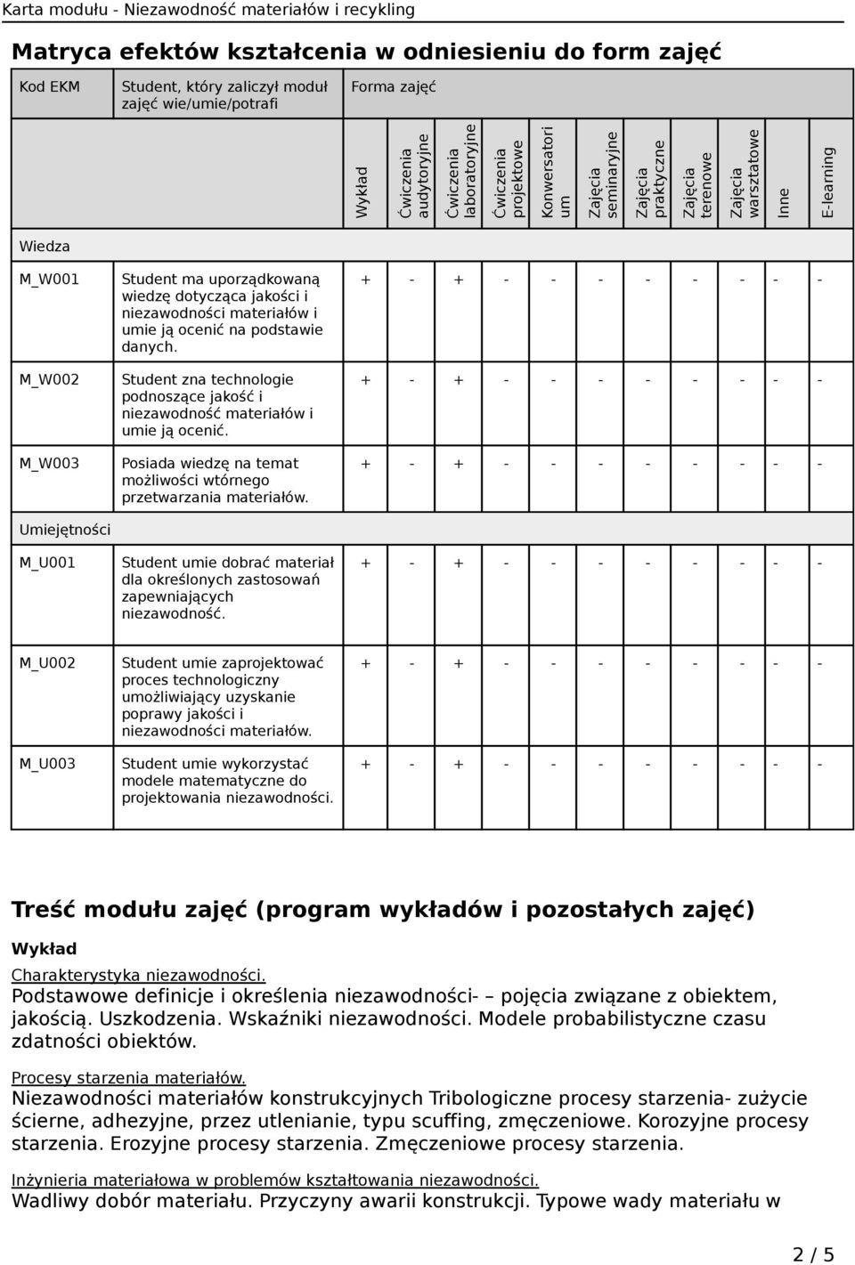 ocenić na podstawie danych. Student zna technologie podnoszące jakość i niezawodność materiałów i umie ją ocenić. Posiada wiedzę na temat możliwości wtórnego przetwarzania materiałów.